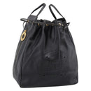 FENDI Hand Bag Leather Black Gold Auth 206838-1