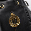 FENDI Hand Bag Leather Black Gold Auth 206838-15