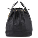 FENDI Hand Bag Leather Black Gold Auth 206838-2