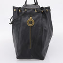 FENDI Hand Bag Leather Black Gold Auth 206838-4