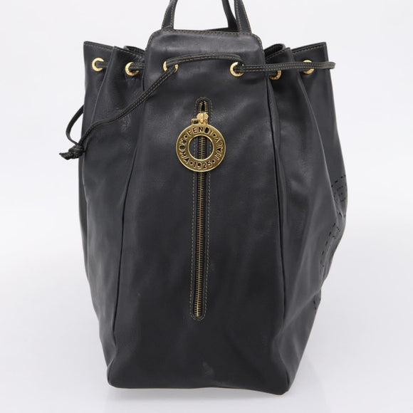 FENDI Hand Bag Leather Black Gold Auth 206838