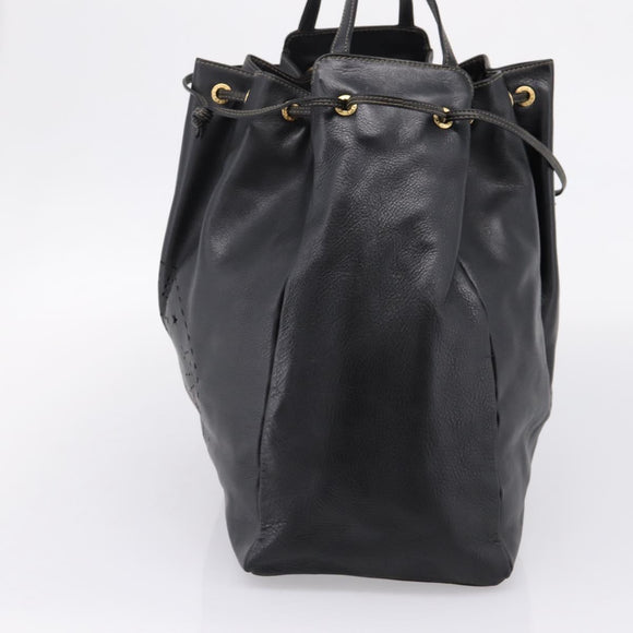 FENDI Hand Bag Leather Black Gold Auth 206838