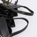 FENDI Hand Bag Leather Black Gold Auth 206838-7