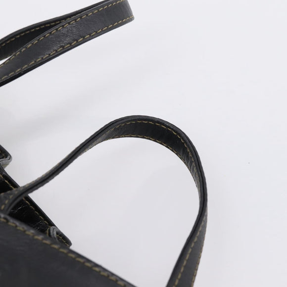 FENDI Hand Bag Leather Black Gold Auth 206838