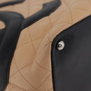 CHANEL Cambon Line Matelasse Tote Bag Leather Beige Silver CC Auth 206839V-8