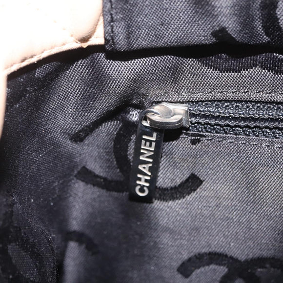 CHANEL Cambon Line Matelasse Tote Bag Leather Beige Silver CC Auth 206839V