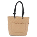 CHANEL Cambon Line Matelasse Tote Bag Leather Beige Silver CC Auth 206839V-2