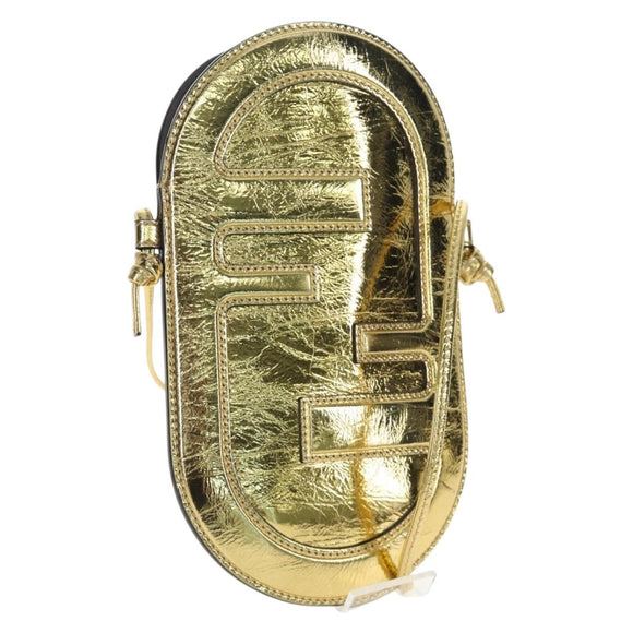 FENDI Shoulder Pouch Leather Gold Auth 206841M