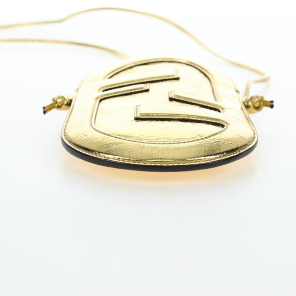 FENDI Shoulder Pouch Leather Gold Auth 206841M