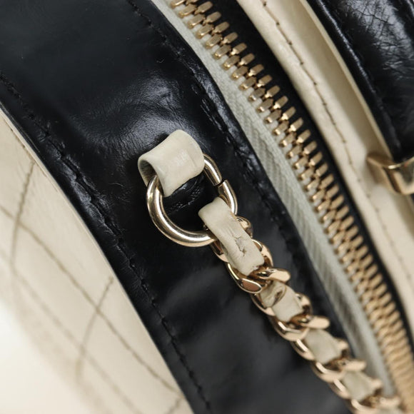 CHANEL Matelasse Vanity Chain Bag Leather 2way White Gold CC Auth 206845A