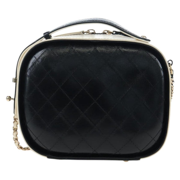 CHANEL Matelasse Vanity Chain Bag Leather 2way White Gold CC Auth 206845A