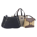 GUCCI GG Supreme GG Canvas Shoulder Bag 3 Set Beige Black Auth 206846-1