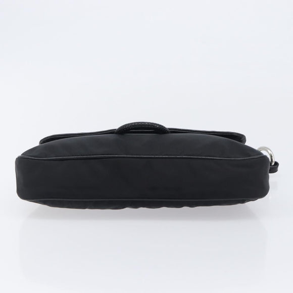 PRADA Shoulder Bag Leather Nylon Black Silver Auth 206861V