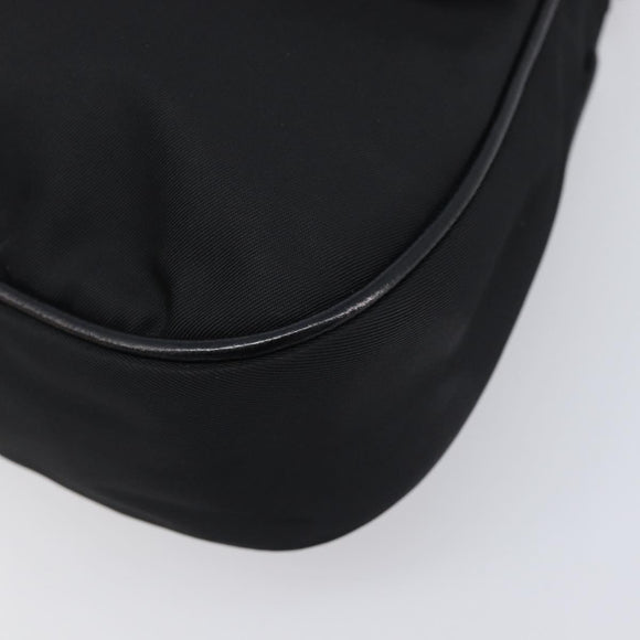 PRADA Shoulder Bag Leather Nylon Black Silver Auth 206861V