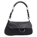 PRADA Shoulder Bag Leather Nylon Black Silver Auth 206861V-1