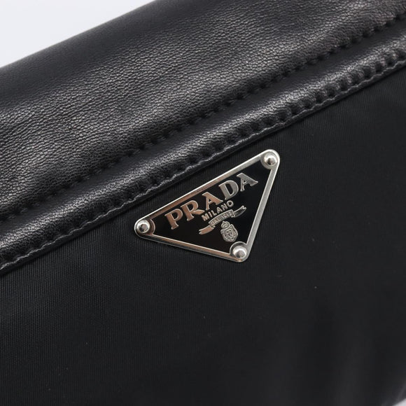 PRADA Shoulder Bag Leather Nylon Black Silver Auth 206861V