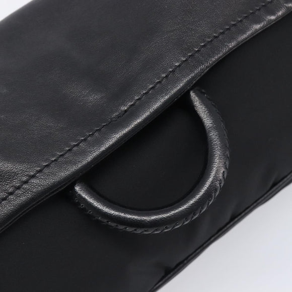 PRADA Shoulder Bag Leather Nylon Black Silver Auth 206861V