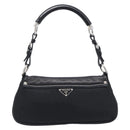 PRADA Shoulder Bag Leather Nylon Black Silver Auth 206861V-2