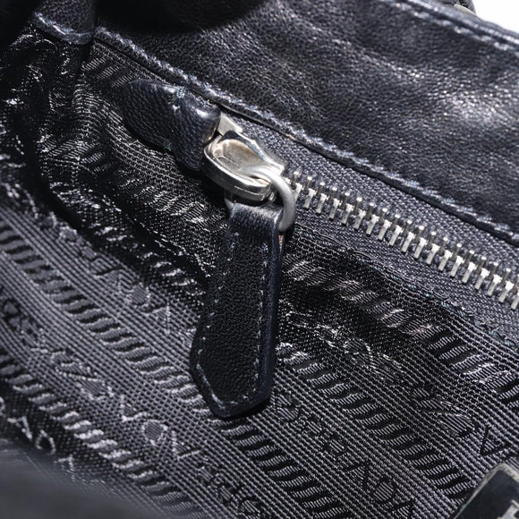 PRADA Shoulder Bag Leather Nylon Black Silver Auth 206861V