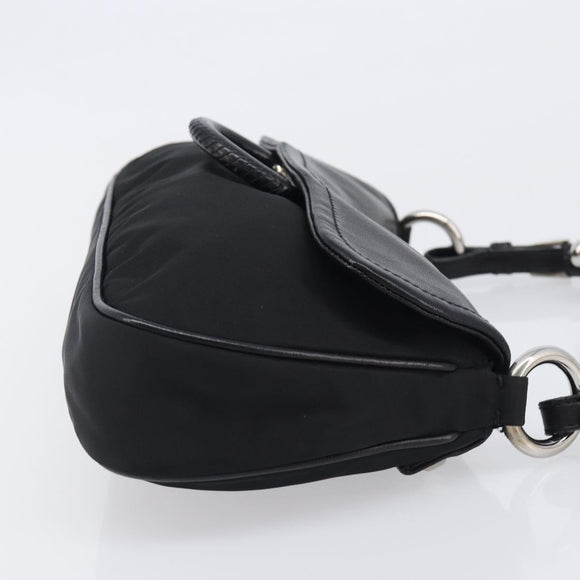 PRADA Shoulder Bag Leather Nylon Black Silver Auth 206861V