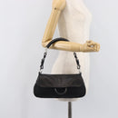 PRADA Shoulder Bag Leather Nylon Black Silver Auth 206861V-28
