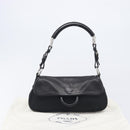 PRADA Shoulder Bag Leather Nylon Black Silver Auth 206861V-12