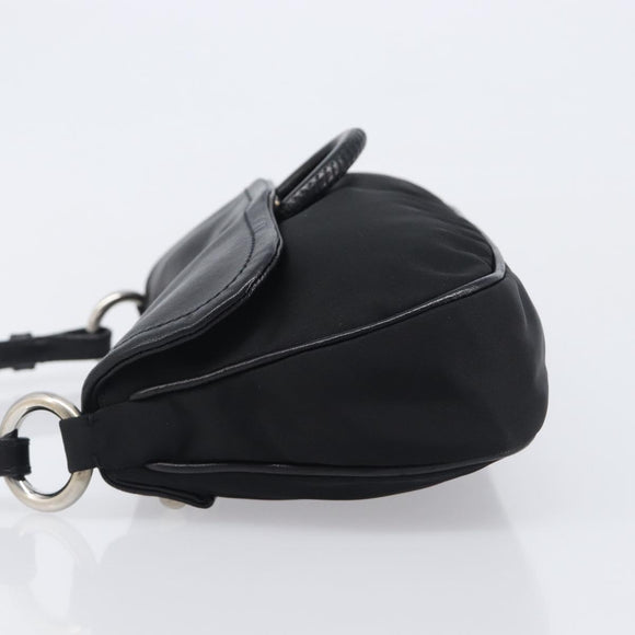 PRADA Shoulder Bag Leather Nylon Black Silver Auth 206861V