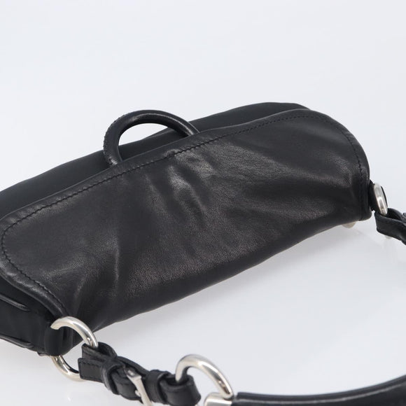 PRADA Shoulder Bag Leather Nylon Black Silver Auth 206861V