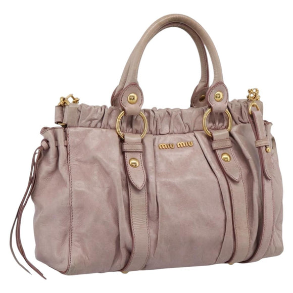 Miu Miu Hand Bag Vitellolux 2way Pink Gold Auth 206863A