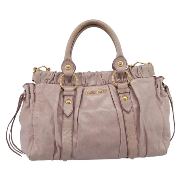 Miu Miu Hand Bag Vitellolux 2way Pink Gold Auth 206863A