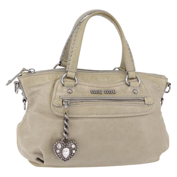 Miu Miu Hand Bag Leather Gray Silver Auth 206866A