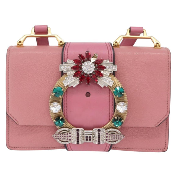 Miu Miu Shoulder Bag Leather Pink Gold Auth 206867A