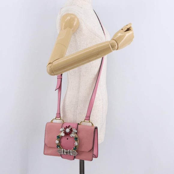 Miu Miu Shoulder Bag Leather Pink Gold Auth 206867A