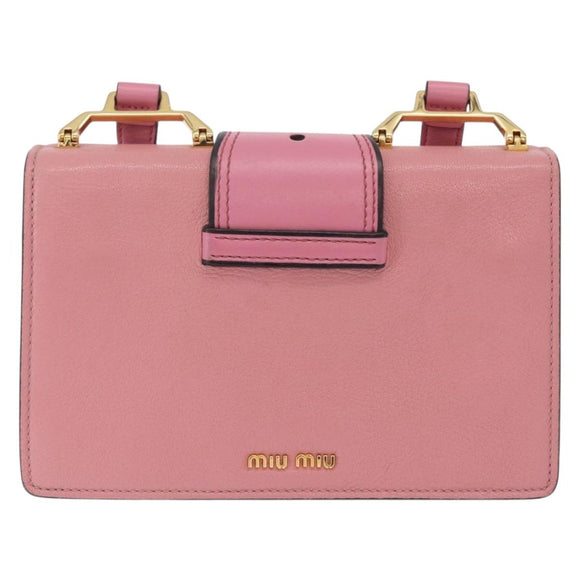 Miu Miu Shoulder Bag Leather Pink Gold Auth 206867A