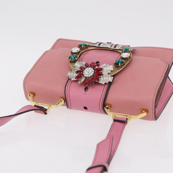 Miu Miu Shoulder Bag Leather Pink Gold Auth 206867A