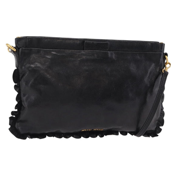 Miu Miu Shoulder Bag Vitellolux Black Gold Auth 206868V