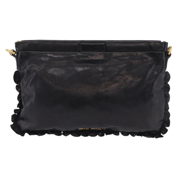 Miu Miu Shoulder Bag Vitellolux Black Gold Auth 206868V