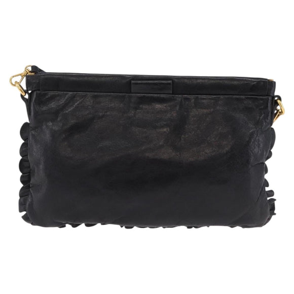 Miu Miu Shoulder Bag Vitellolux Black Gold Auth 206868V