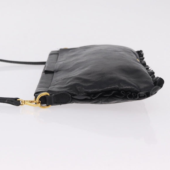 Miu Miu Shoulder Bag Vitellolux Black Gold Auth 206868V