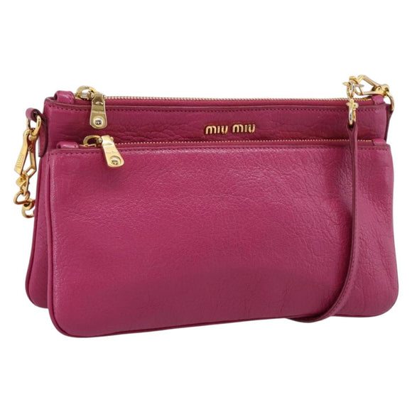 Miu Miu Shoulder Bag Leather Pink Gold Auth 206869A