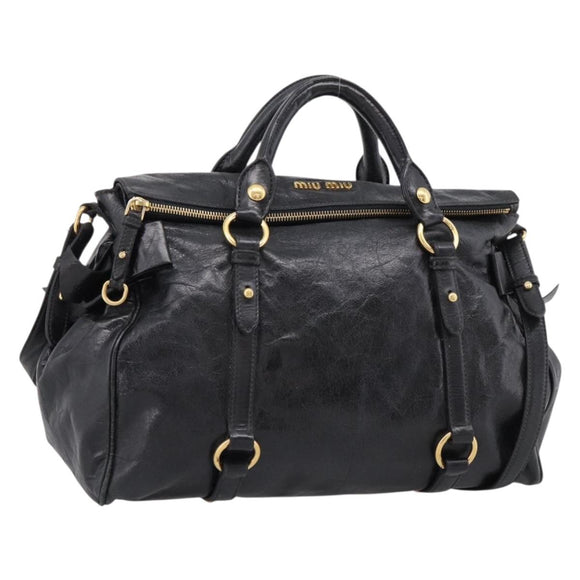 Miu Miu Hand Bag Vitellolux 2way Black Gold Auth 206870V