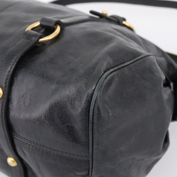Miu Miu Hand Bag Vitellolux 2way Black Gold Auth 206870V