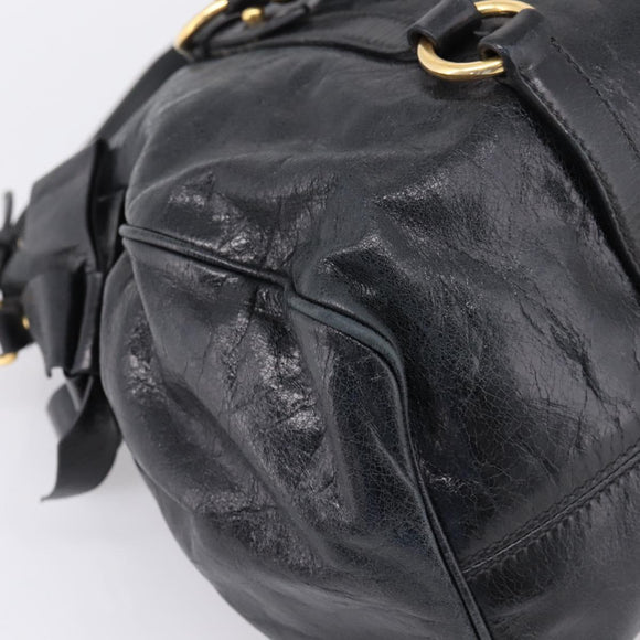 Miu Miu Hand Bag Vitellolux 2way Black Gold Auth 206870V