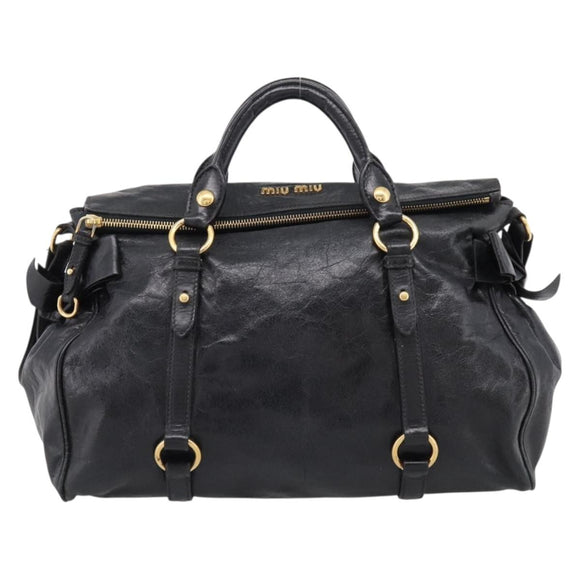 Miu Miu Hand Bag Vitellolux 2way Black Gold Auth 206870V