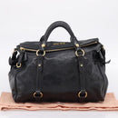 Miu Miu Hand Bag Vitellolux 2way Black Gold Auth 206870V-12