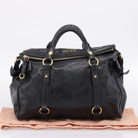 Miu Miu Hand Bag Vitellolux 2way Black Gold Auth 206870V