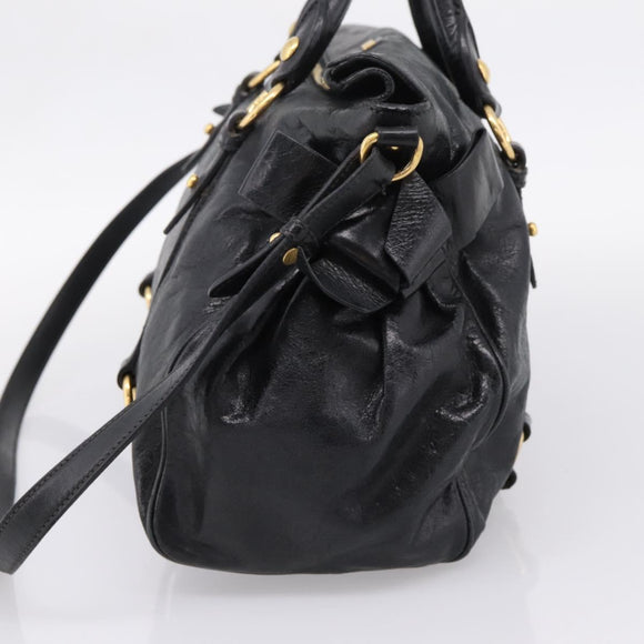 Miu Miu Hand Bag Vitellolux 2way Black Gold Auth 206870V