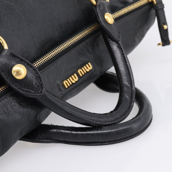 Miu Miu Hand Bag Vitellolux 2way Black Gold Auth 206870V