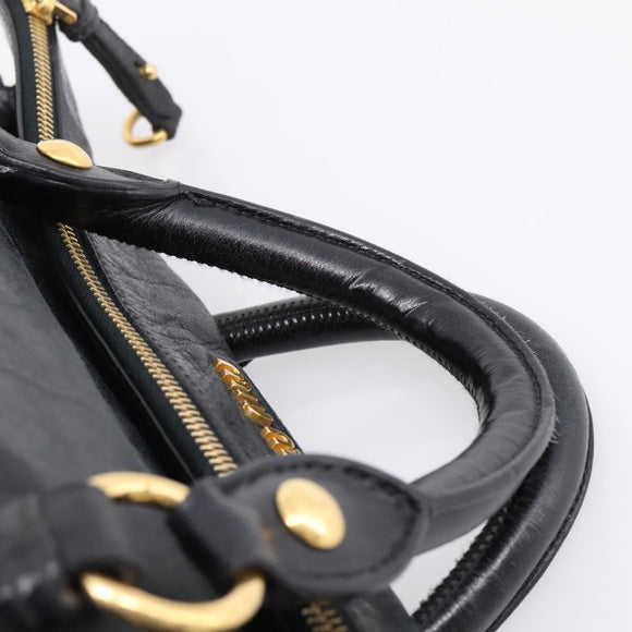 Miu Miu Hand Bag Vitellolux 2way Black Gold Auth 206870V