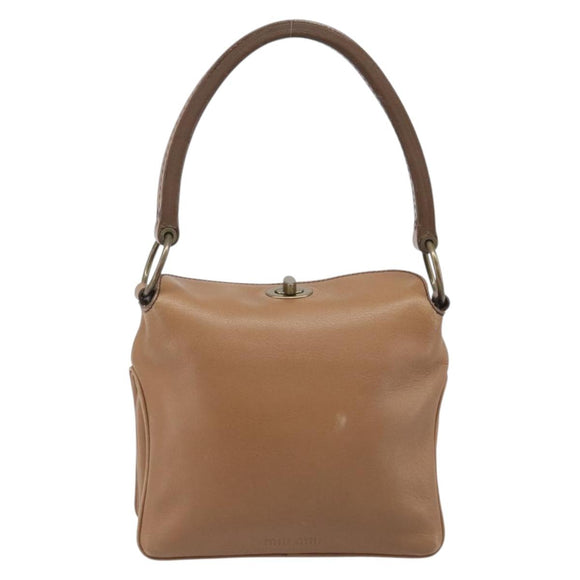 Miu Miu Hand Bag Leather Brown Gold Auth 206871A